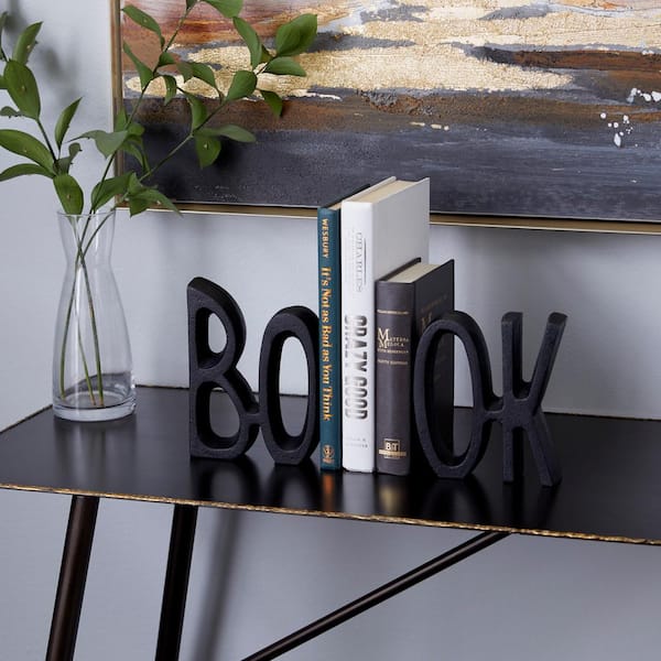 Litton Lane Black Aluminum Book Bookends (Set of 2)