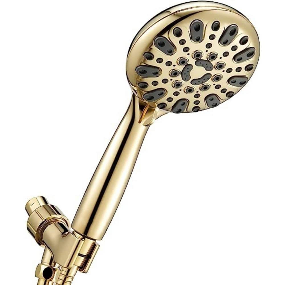 High Pressure 6-Spray Wall Mount Handheld Shower Head 2.5 GPM in Polished Brass