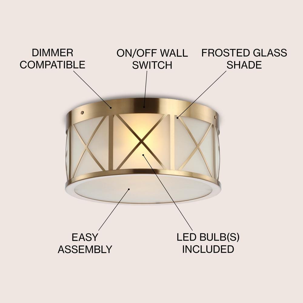 Cadence 13" Brass Gold Modern Drum Flush Mount with LED