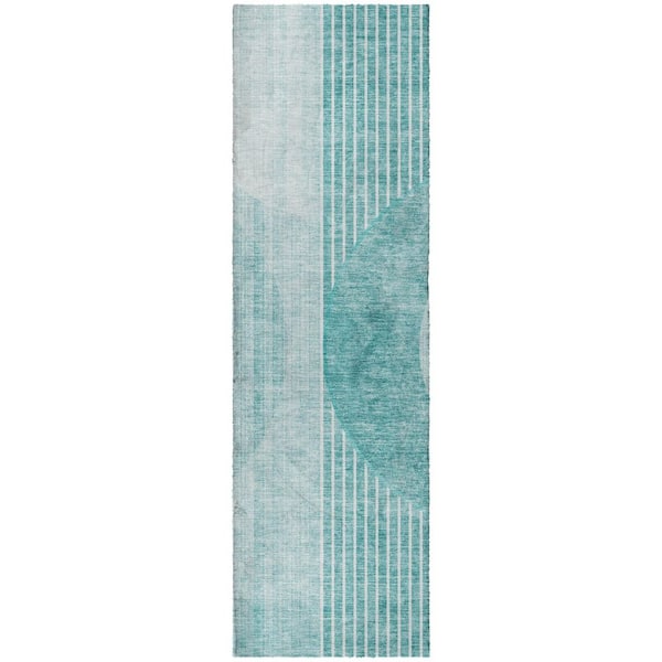 Dream Shag Premium Machine Washable Abstract ADS676 Teal 2 ft. x 7 ft. Runner Rug
