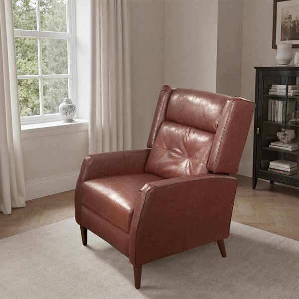 Art Leon Socloud Red Brown Faux Leather Accent Arm Recliner with