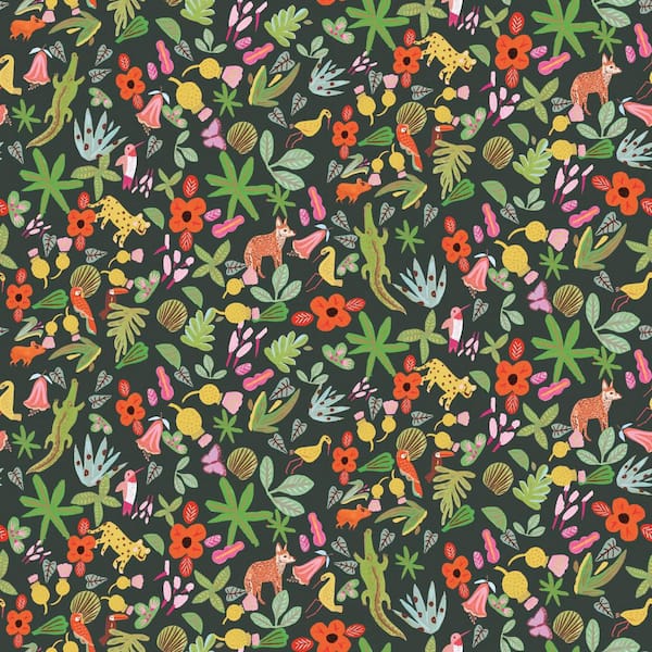 RoomMates Holalola 28.29 sq. ft. Selva Green Peel and Stick Wallpaper