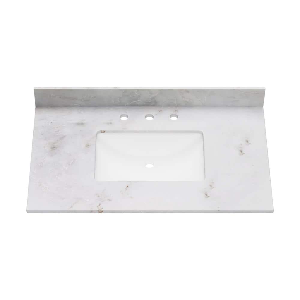 Carlsber 37" White Marble Undermount Single Sink Vanity Top