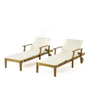 Giancarlo Teak 2-Piece Wood Outdoor Chaise Lounge with Cream Cushion