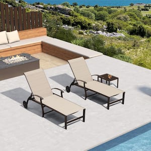 3-Pieces Aluminum Outdoor Chaise Lounge Patio Lounge Chair with Side Table