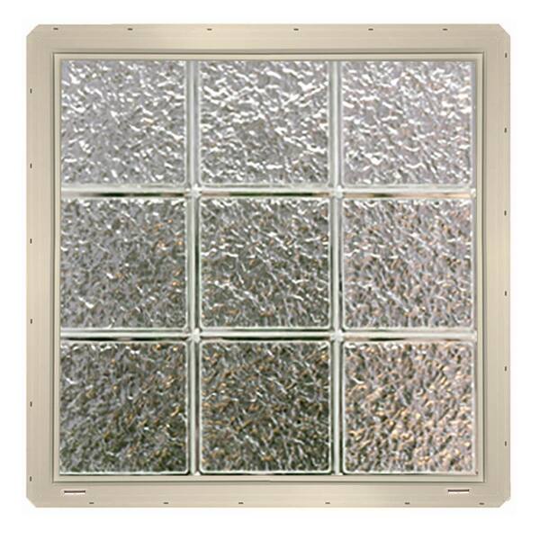 CrystaLok 24.25 in. x 24.25 in. x 3.25 in. Ice Pattern Glass Block Window with Almond Colored Vinyl Nailing Fin