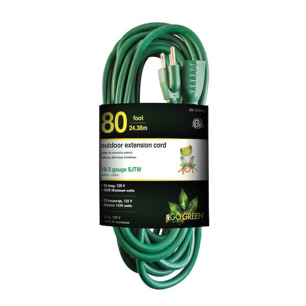 GoGreen Power 80 ft. 16/3 Heavy Duty Extension Cord, Green