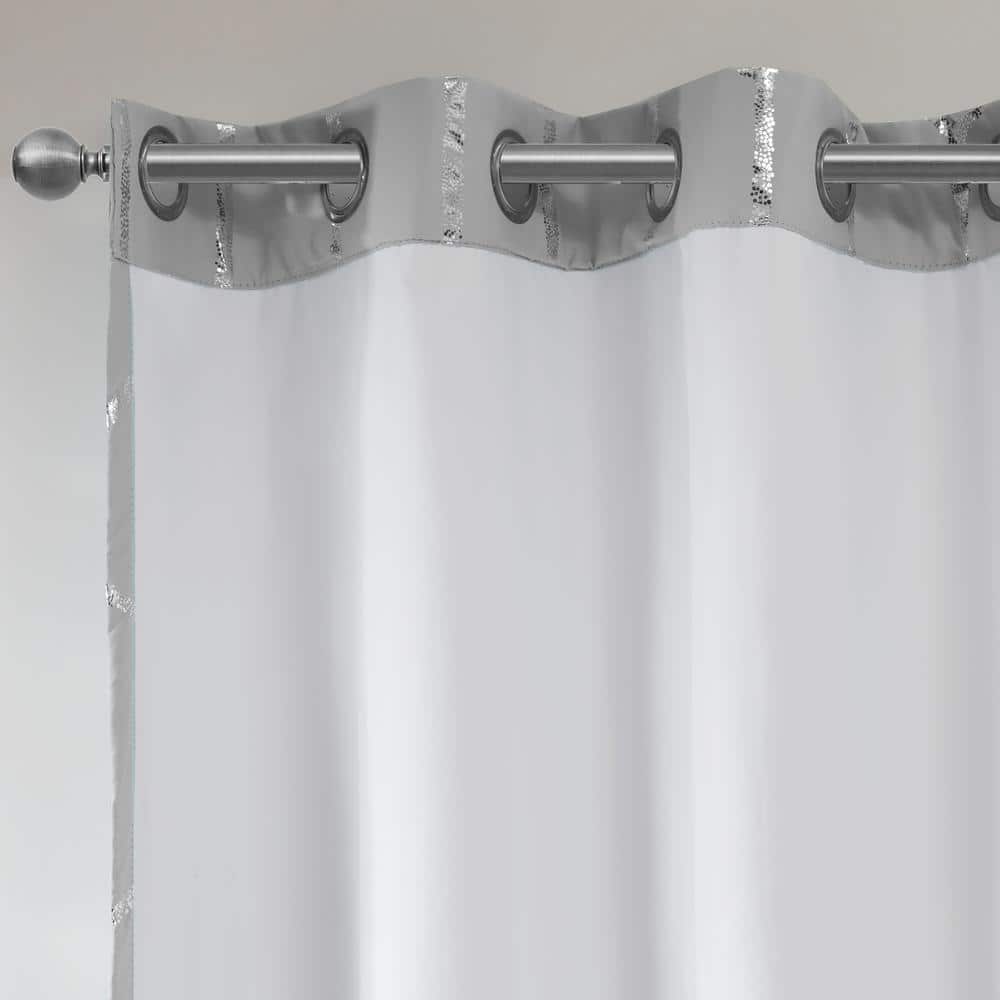 Grey/Silver Geometric Blackout Polyester Grommet Curtains, 50"x84" Set of 2