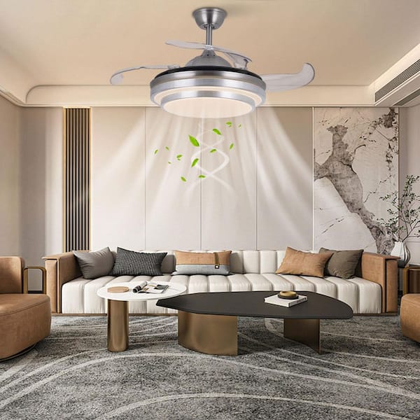 42 in. Indoor Silver & Gray Downrod Mount Modern 6-Speed Reversible Ceiling Fan with Integrated LED and Remote Included
