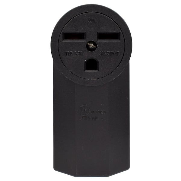 30 Amp 250-Volt, NEMA 6-30R Surface Mount Power Outlet, Single Straight Blade Range and Dryer Outlet Grounding, Black