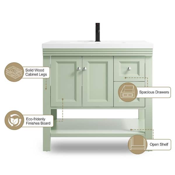 eclife 36 in. W x 17.7 in. D Single Sink Freestanding Green Bath