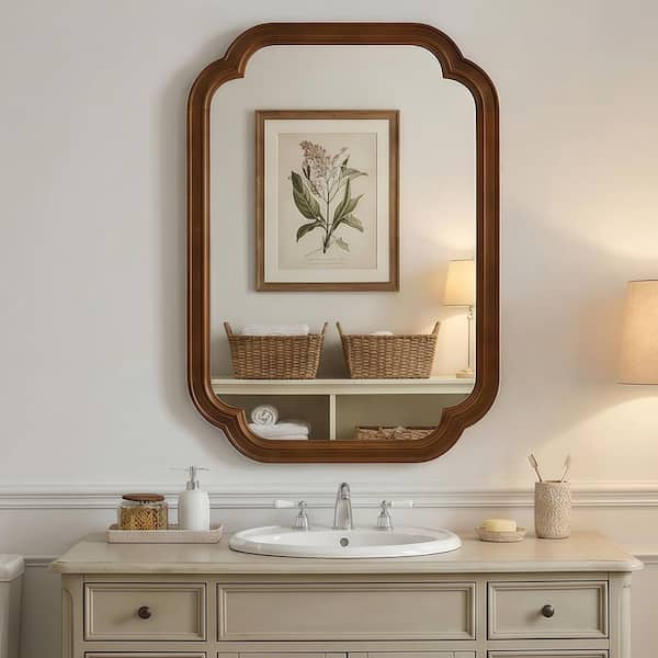 24 in. W x 36 in. H Rectangular Framed Tempered Glass Wall Bathroom Vanity Mirror, Rounded‑Corner