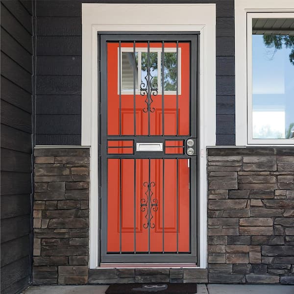 36 in. x 80 in. Black with Brushed Nickel Universal/Reversible Mail Slot Storm Security Door