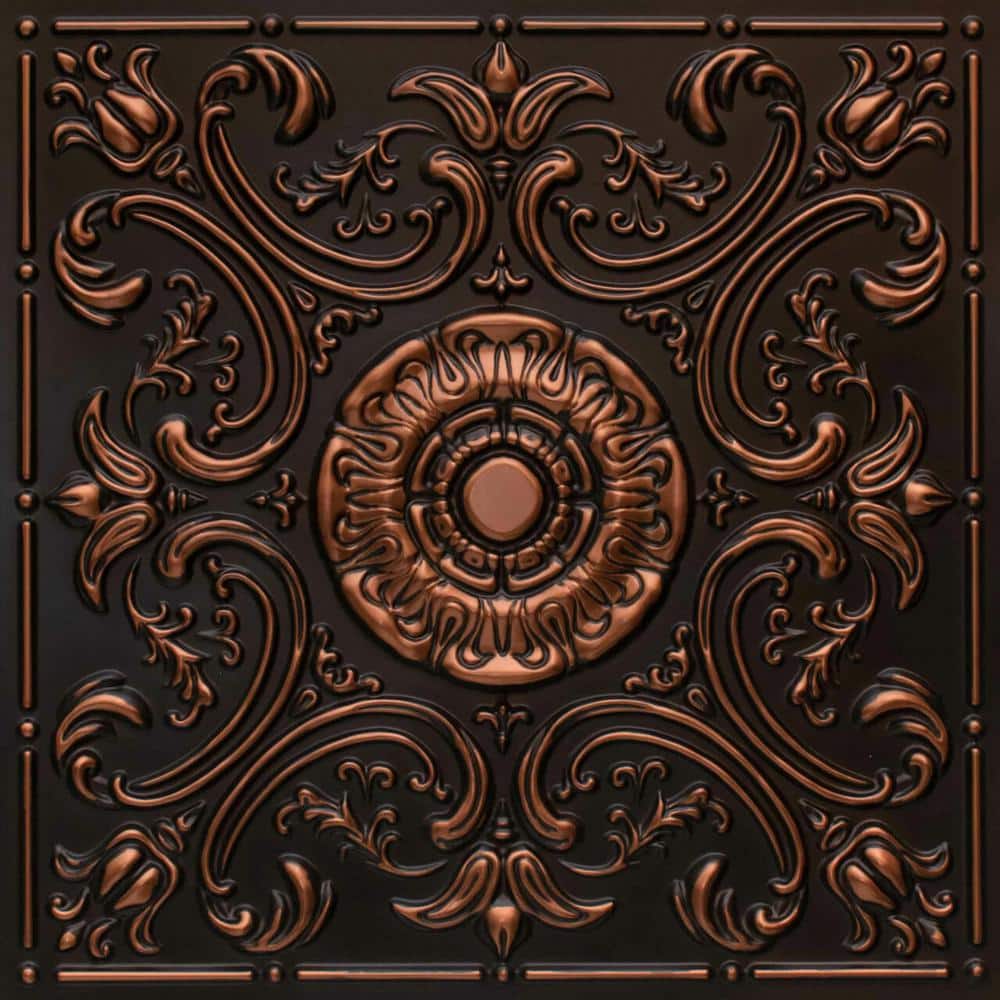 FROM PLAIN TO BEAUTIFUL IN HOURS Venice Antique Copper 2 ft. x 2 ft. PVC Glue up or Lay-in Faux Tin Ceiling Tile (40 sq. ft. /Case)