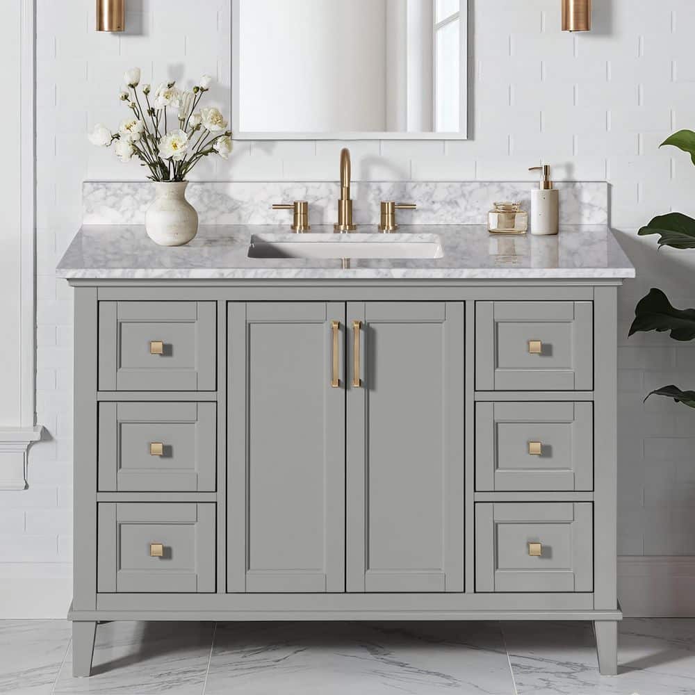 Grayson 49 in. Single Sink Gray Bath Vanity with White Marble Top (Assembled) price history on PriceWatchPro