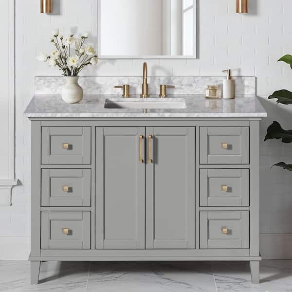 Home Decorators Collection Grayson 49 in. Single Sink Gray Bath Vanity with White Marble Top (Assembled)