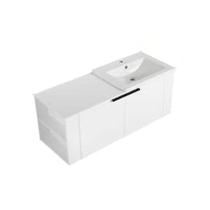 47.24 in. W x18.11 in. D x 19.29 in. H Wall Combo Bath Vanity in White with Resin Sink and Top,White Plywood Cabinet Set