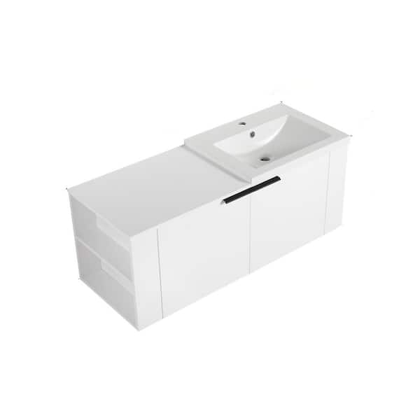 Unbranded 47.24 in. W x18.11 in. D x 19.29 in. H Wall Combo Bath Vanity in White with Resin Sink and Top,White Plywood Cabinet Set
