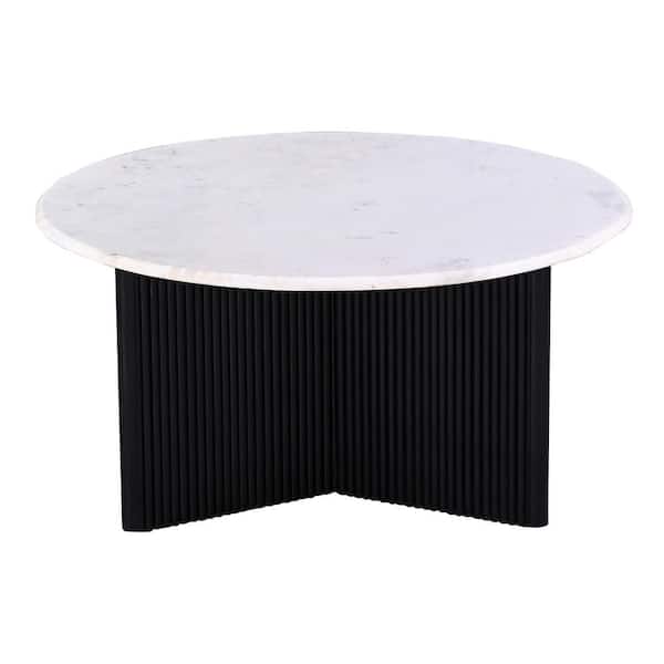 PRIMO INTERNATIONAL Pearce 31 in. Round Mable Topped with Black Pedestal Coffee Table