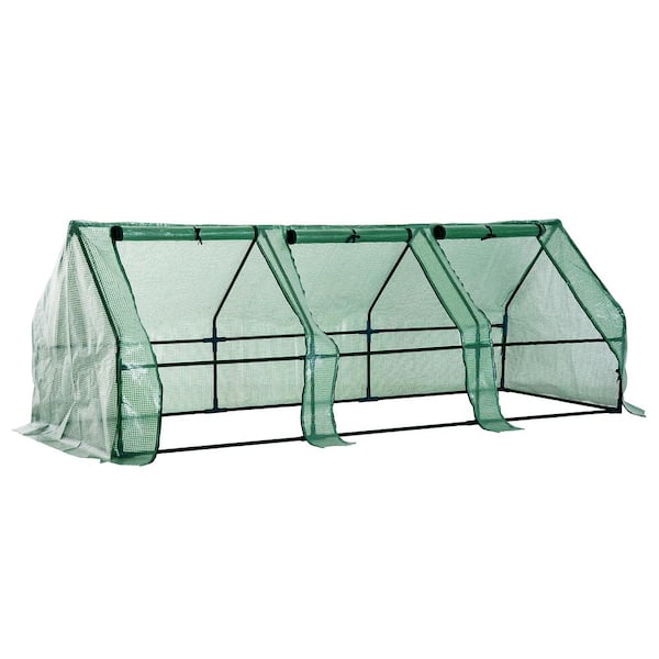 Outsunny 3 ft. W x 9 ft. L x 3 ft. H Portable Mini Greenhouse with 3 Large Zippered Doors Weather Protection & Durable Material