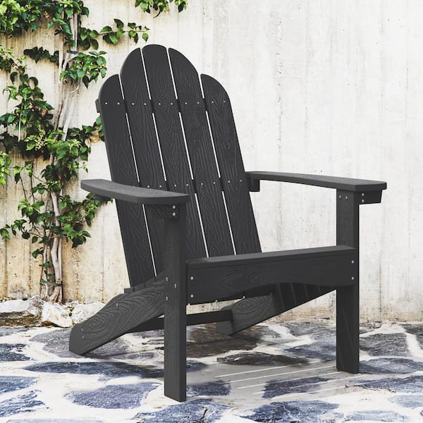 LUE BONA Black Outdoor Weather Resistant Wood Adirondack Chairs (Set of 1)