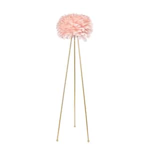 Columbus 60 in. Pink/Gold Tripod Floor Lamp With Feather
