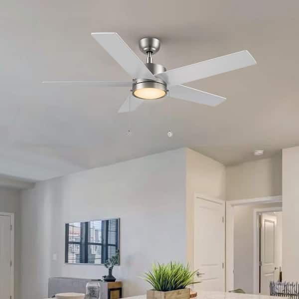 Maxfield 52 in. Indoor Brushed Nickel Downrod Standard 3-Speed DC Ceiling Fan with Dimmable LED and Pull Chain