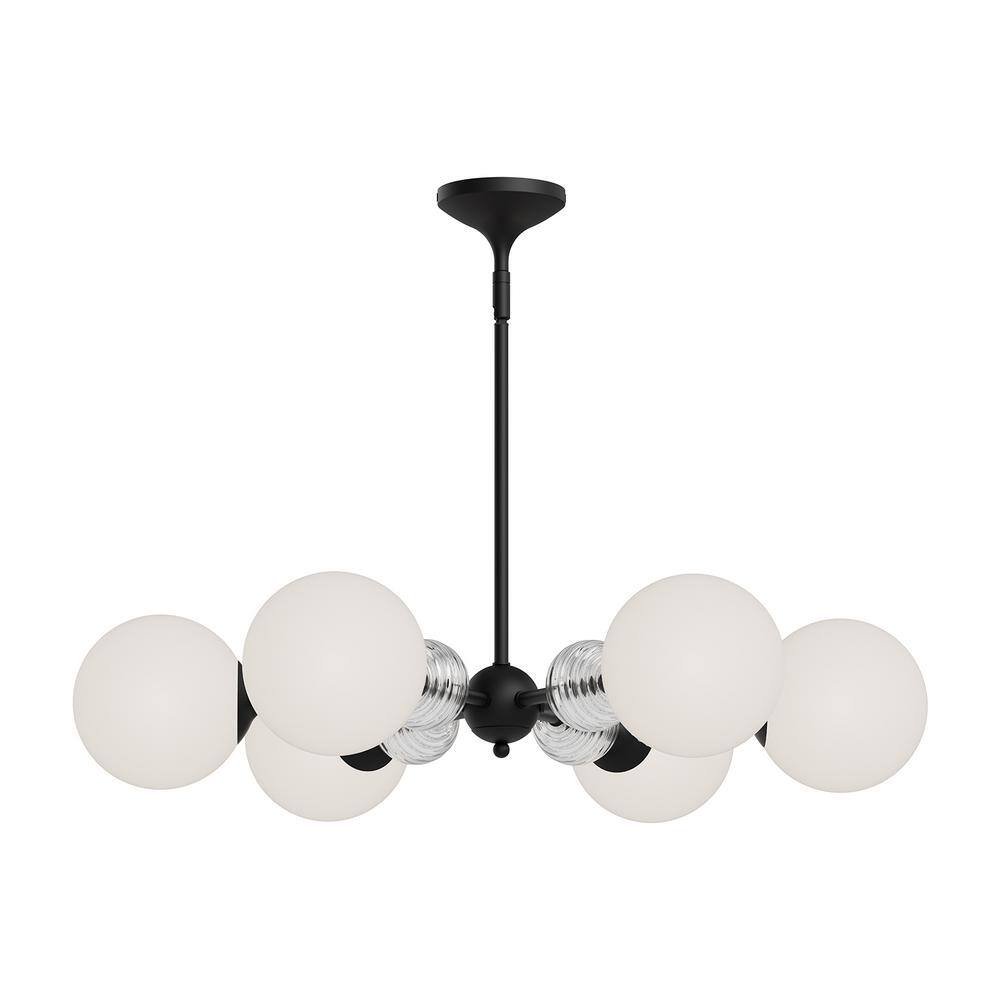 Matte Black 6-Light Sputnik Chandelier with Opal Glass