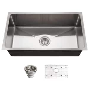 Houzer Nouvelle 31 in. Stainless Steel Undermount Single Bowl Kitchen Sink with Strainer and Grid - NOG-4150-1