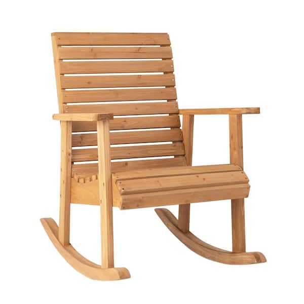 WELLFOR Natural Wood Outdoor Rocking Chair