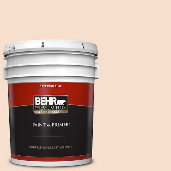 BEHR PREMIUM PLUS 5 gal. #S250-1 Macaroon Cream Flat Exterior Paint & Primer