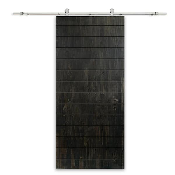 CALHOME 30 in. x 96 in. Charcoal Black Stained Pine Wood Modern Interior Sliding Barn Door with Hardware Kit