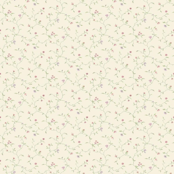 Miniatures 2-Pink/Lilac/Green/Ivory Mini Floral Vine Design Matte Finish Non-Pasted Vinyl Non-Woven Wallpaper Roll