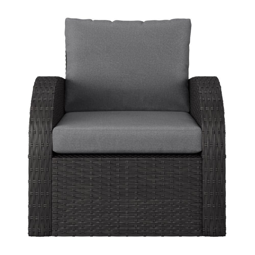 CorLiving Brisbane Resin Wicker Outdoor Lounge Chair with Grey Cushions ...