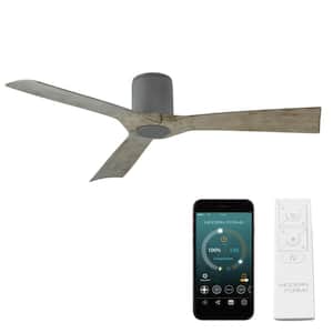 Aviator 54 in. Smart Indoor/Outdoor 3-Blade Flush Mount Ceiling Fan Graphite Weathered Gray with Remote Control