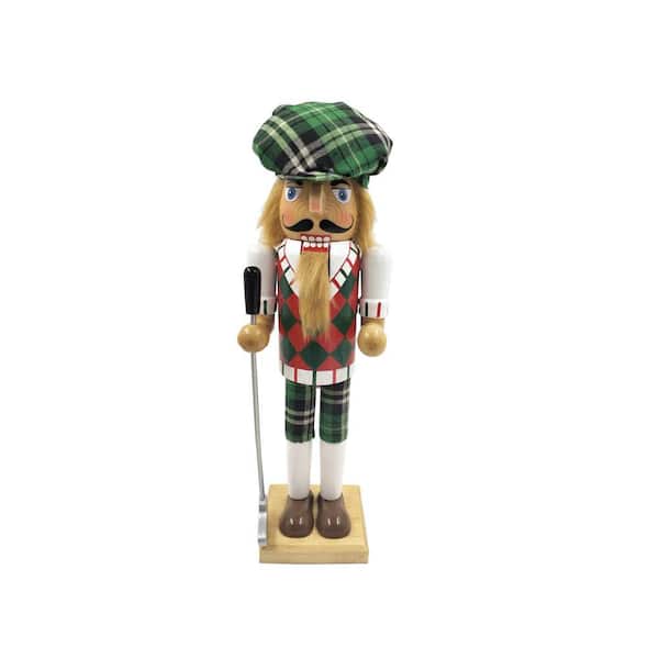 14 in. Green Plaid Golfer Nutcracker