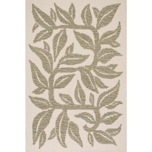Carmeon Hamilton x Rugs Sage Bohemian Floral Wool Green 6 ft. x 9 ft. Indoor Area Rug