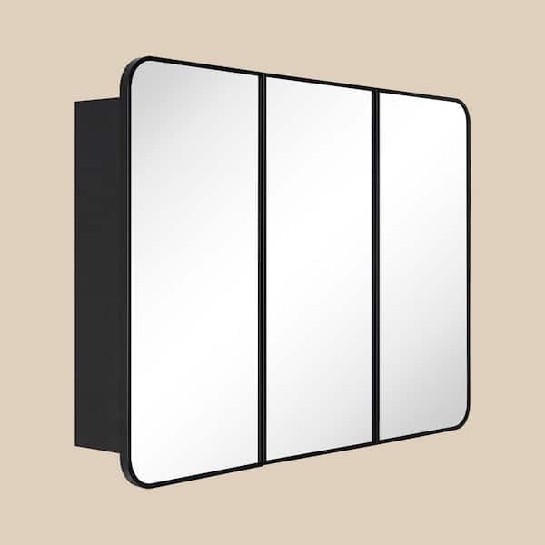36.3 in. W x 26 in. H Rectangular Metal Framed Recessed and Surface Medicine Cabinet with Mirror in Matte Black