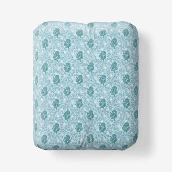 Company Cotton Mini Garden Flower Blue/Ivory Cotton Percale King Fitted Sheet
