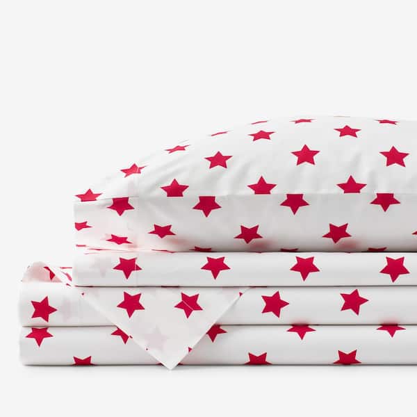 Company Kids by The Company Store Company Kids Stars Organic 3-Piece Red Cotton Percale Twin XL Sheet Set