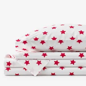Company Kids Stars Organic 3-Piece Red Cotton Percale Twin XL Sheet Set