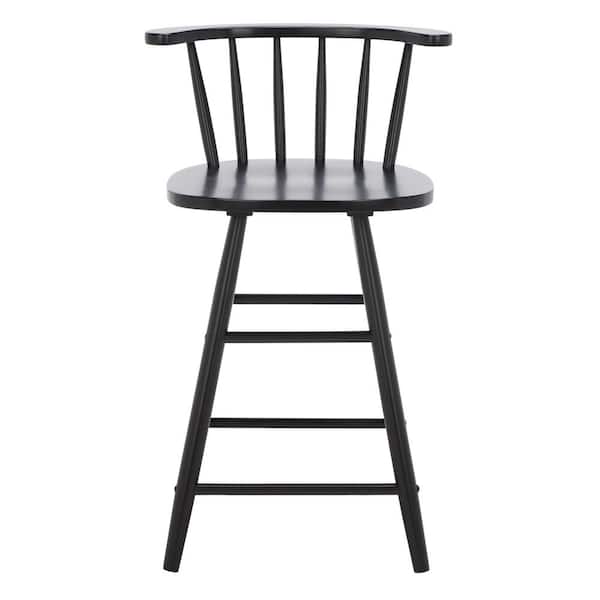 SAFAVIEH Jay 25 in. Black Low-Back Wood Frame Counter Stool