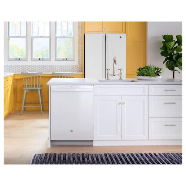 GE Appliances 24 Built-In Pocket Handle Dishwasher with 3-Rack in White