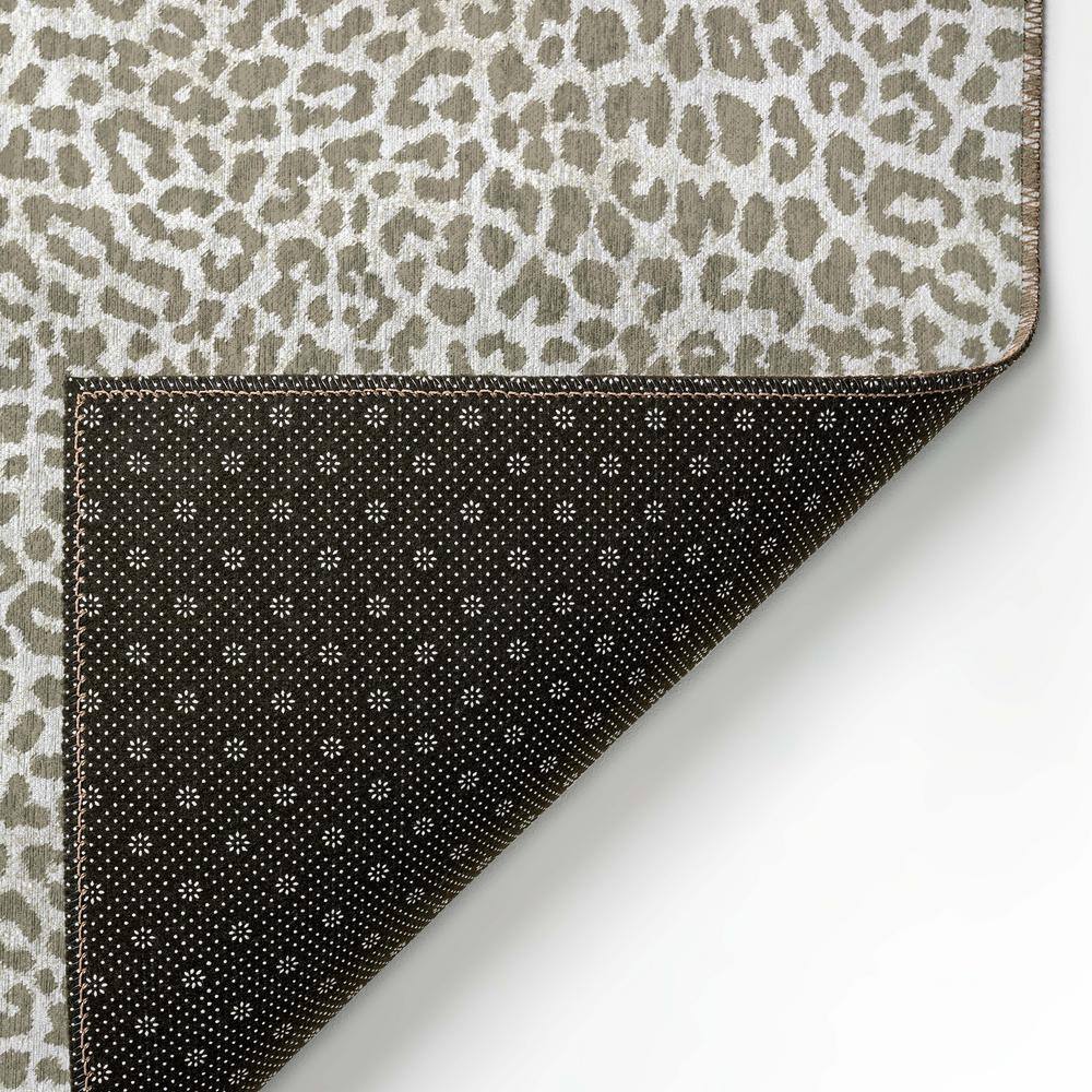 Taupe and Ivory Leopard Print Washable Chenille Area Rug 5' x 7'