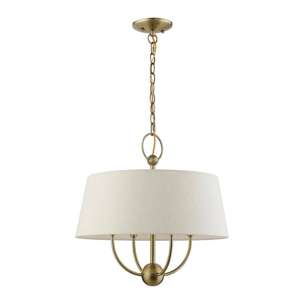 Cartwright Antique Brass Drum Pendant with Oatmeal Shade