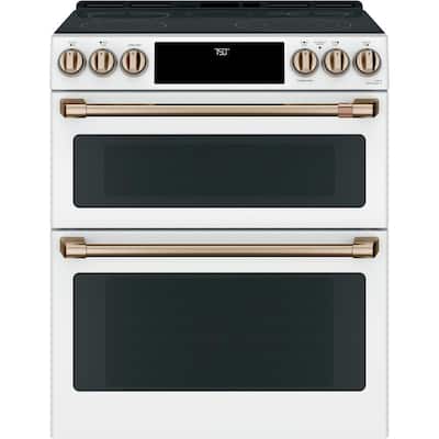 30 in. 7.0 cu. ft. Smart Slide-In Double Oven Electric Range with Convection in Matte White, Fingerprint Resistant