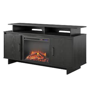 Mica Avenue 59.61 in. Freestanding Fireplace TV Stand in Black Oak, Fits TVs Up to 74 in.