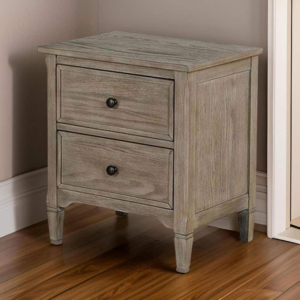Gray 2 Drawer 15.75 in. W Nightstand with Sturdy Knob Pulls