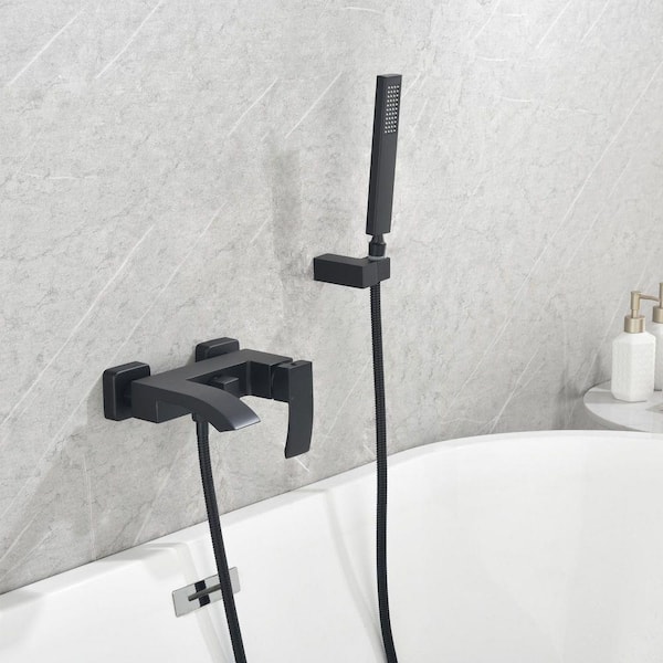 Single-Handle Wall Mount Roman Tub Faucet with Hand Shower in Matte Black