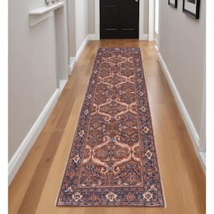 Red Tan and Blue 3 ft. x 8 ft. Floral Area Rug